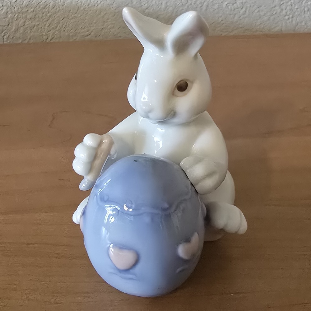 Easter Rabbit Glazed Pastel Rabbit Holding Egg Figurine‎ Multicolor